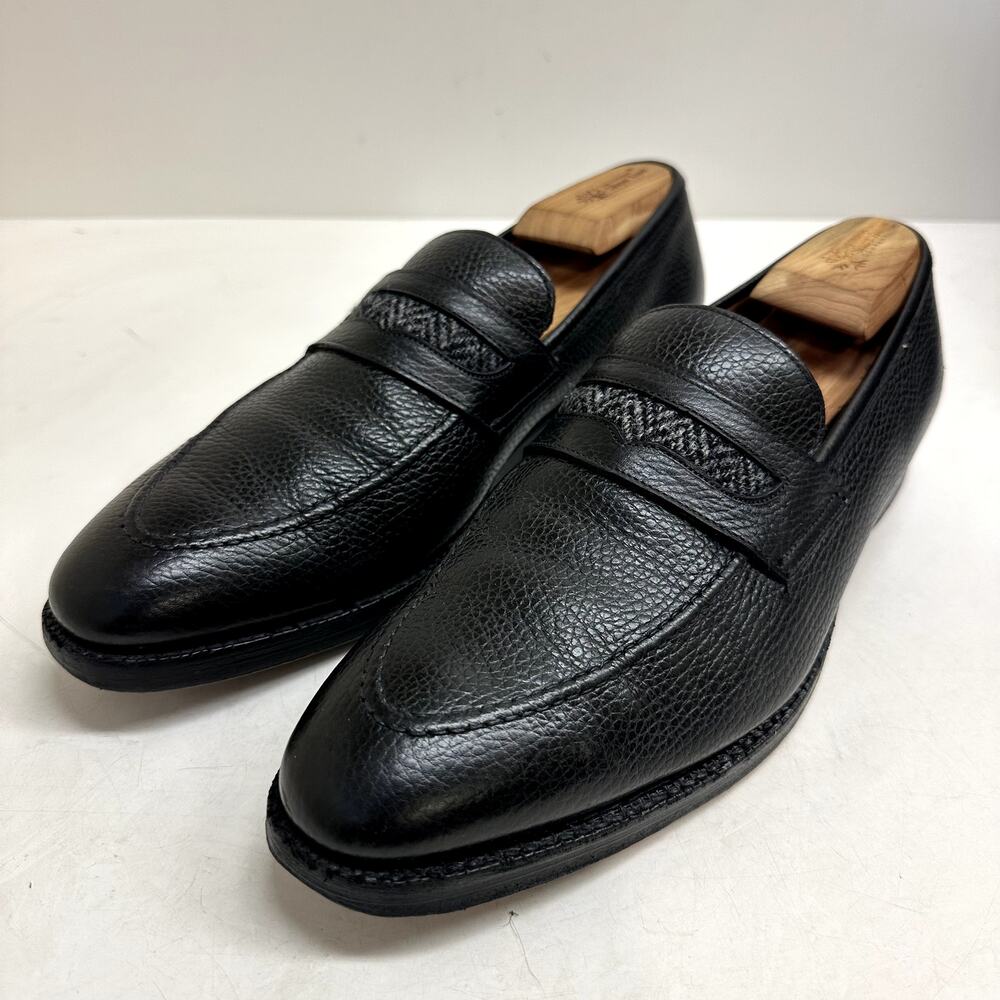 Crockett & Jones x Peal & Co. x Brooks Brothers Black Pebbled Tweed Loafers 10.5